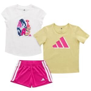 Adidas Girl’s Graphic Shirts Pink Shorts Set Size 6 NWT